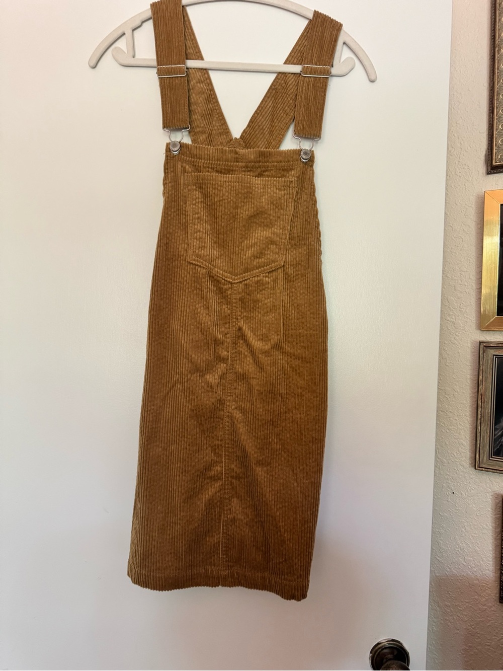 Love Tree Corduroy Overall Midi Dress in Camel Med